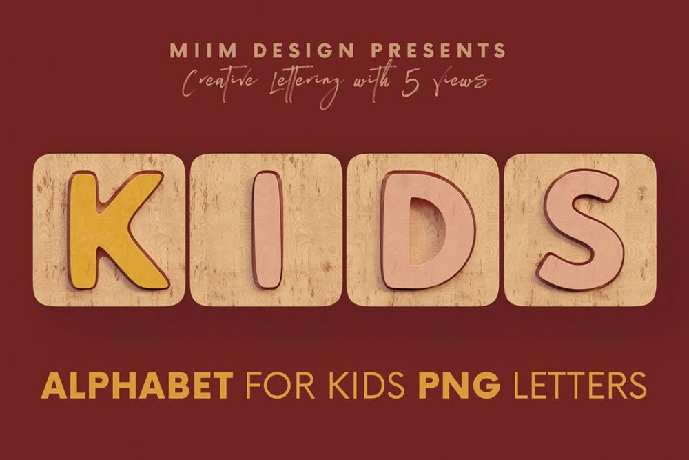 创意3D立体三维儿童木制字母数字PNG免抠图设计素材 Alphabet for Kids - 3D Lettering_img_2