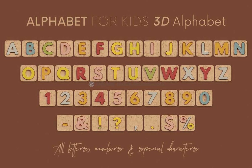 创意3D立体三维儿童木制字母数字PNG免抠图设计素材 Alphabet for Kids - 3D Lettering_img_2