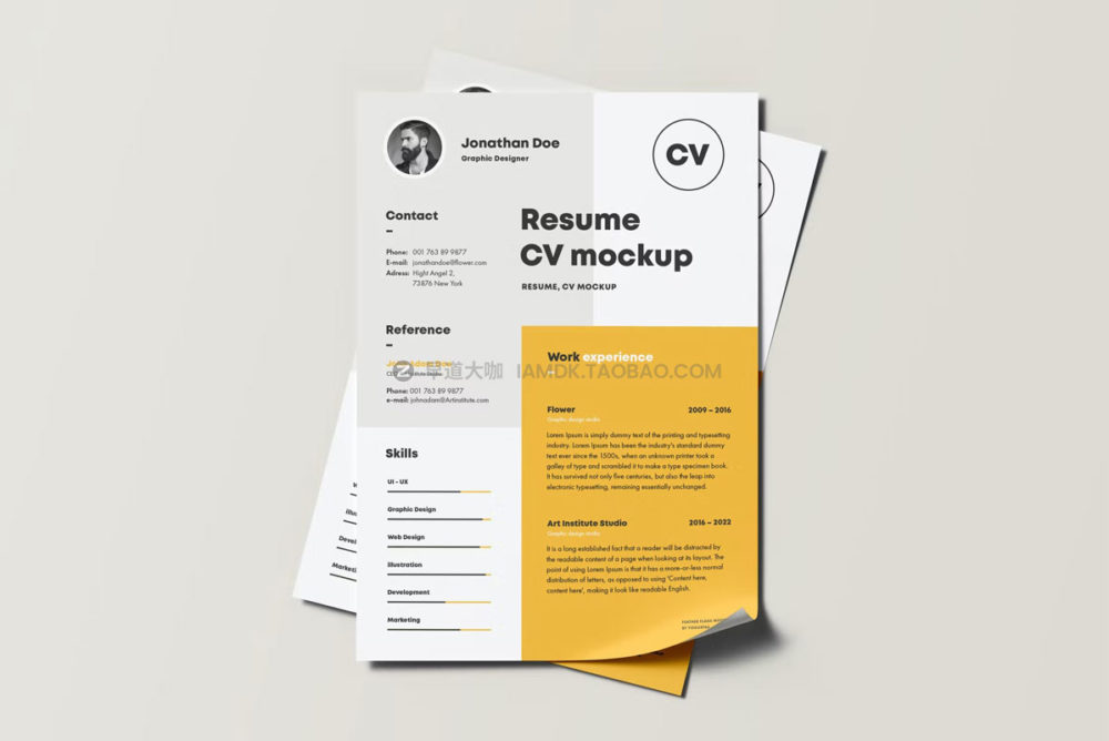 高级逼真应聘简历信纸设计展示贴图psd样机模板源文件 CV Resume Mock-up_img_2