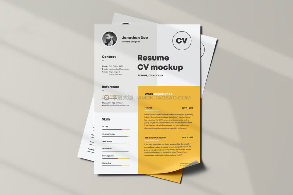 高级逼真应聘简历信纸设计展示贴图psd样机模板源文件 CV Resume Mock-up_img_2