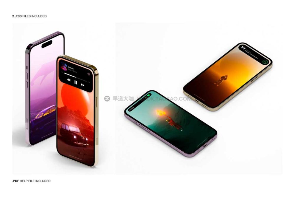 苹果手机iPhone14 Pro灵动岛ui界面设计贴图ps样机素材展示效果图 iPhone 14 Pro Mockup Set_img_2