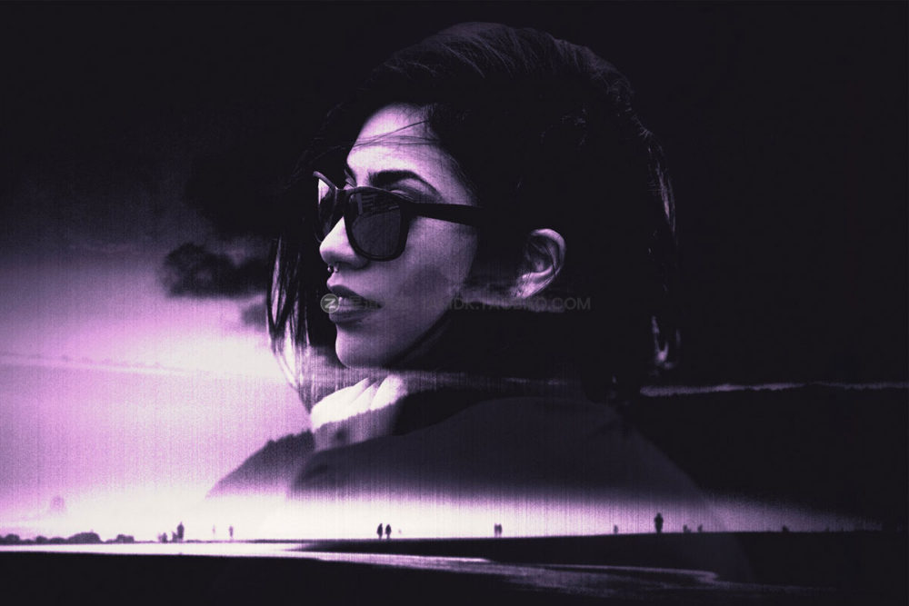 未来科幻双重曝光抽象艺术照片修图特效psd样机滤镜模板素材 Purple Double Exposure Effect_img_2