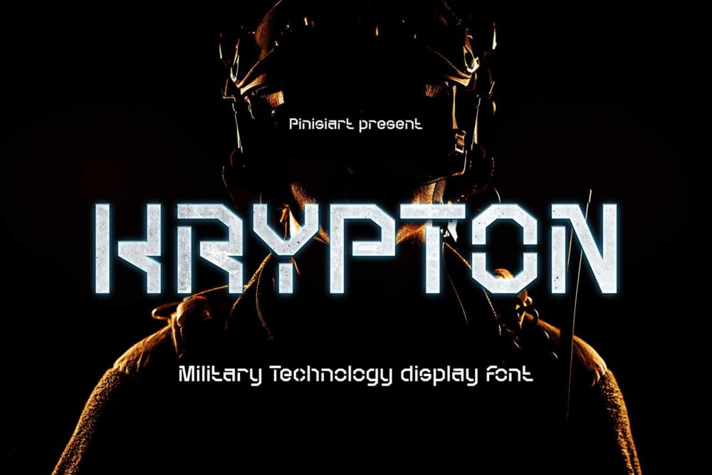 未来科幻机能科技军事杂志海报标题logo设计斜角无衬线英文字体包 KRYPTON - military technology display font_img_2