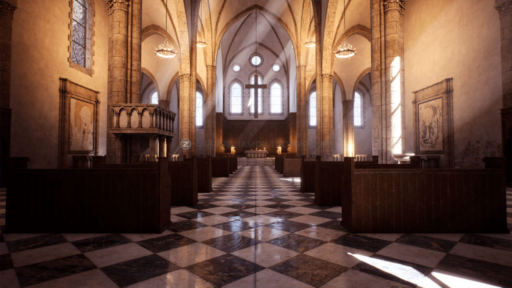 UE模型 中世纪欧洲模块化罗马式教堂庄园建筑3d设计素材 Unreal Engine - Medieval Modular Church_img_2