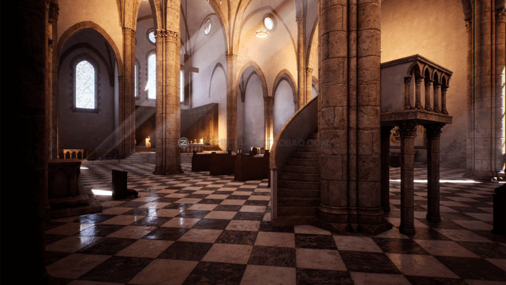 UE模型 中世纪欧洲模块化罗马式教堂庄园建筑3d设计素材 Unreal Engine - Medieval Modular Church_img_2