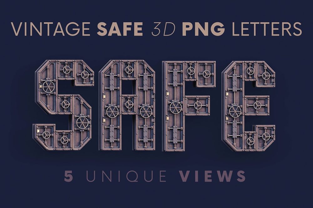 创意逼真3d金属复古朋克机械英文字母数字png免抠图设计素材 Vintage Safe - 3D Lettering_img_2