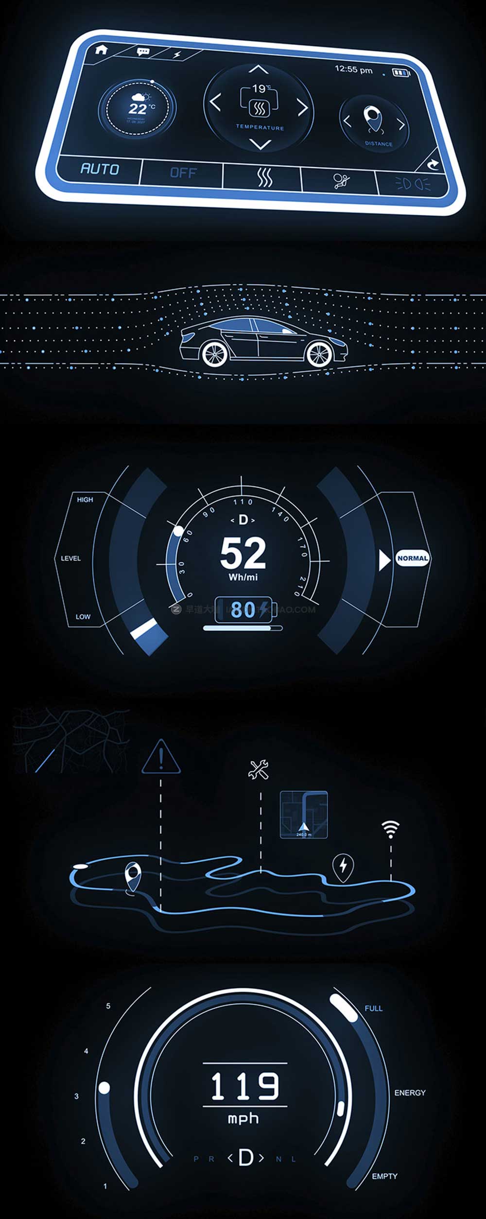 AE模板 200+科技感汽车界面UI图标HUD ICON动画 Videohive - Electric Car HUD_img_2