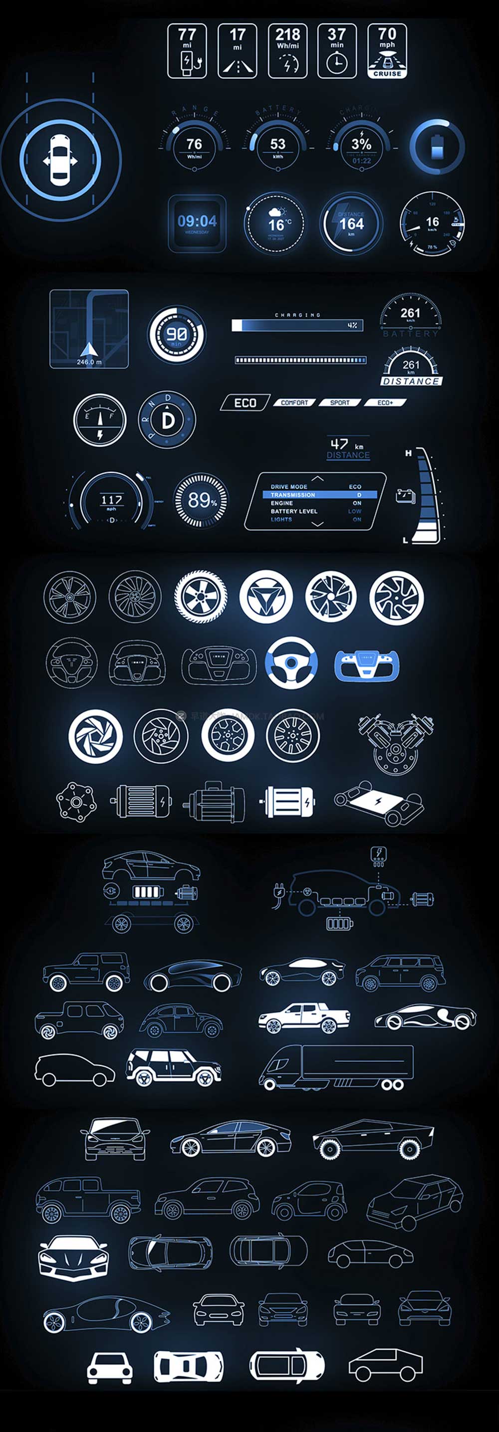 AE模板 200+科技感汽车界面UI图标HUD ICON动画 Videohive - Electric Car HUD_img_2