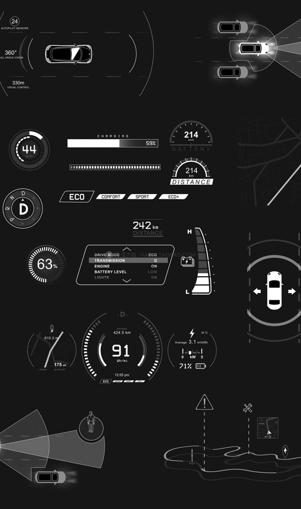 AE模板 200+科技感汽车界面UI图标HUD ICON动画 Videohive - Electric Car HUD_img_2