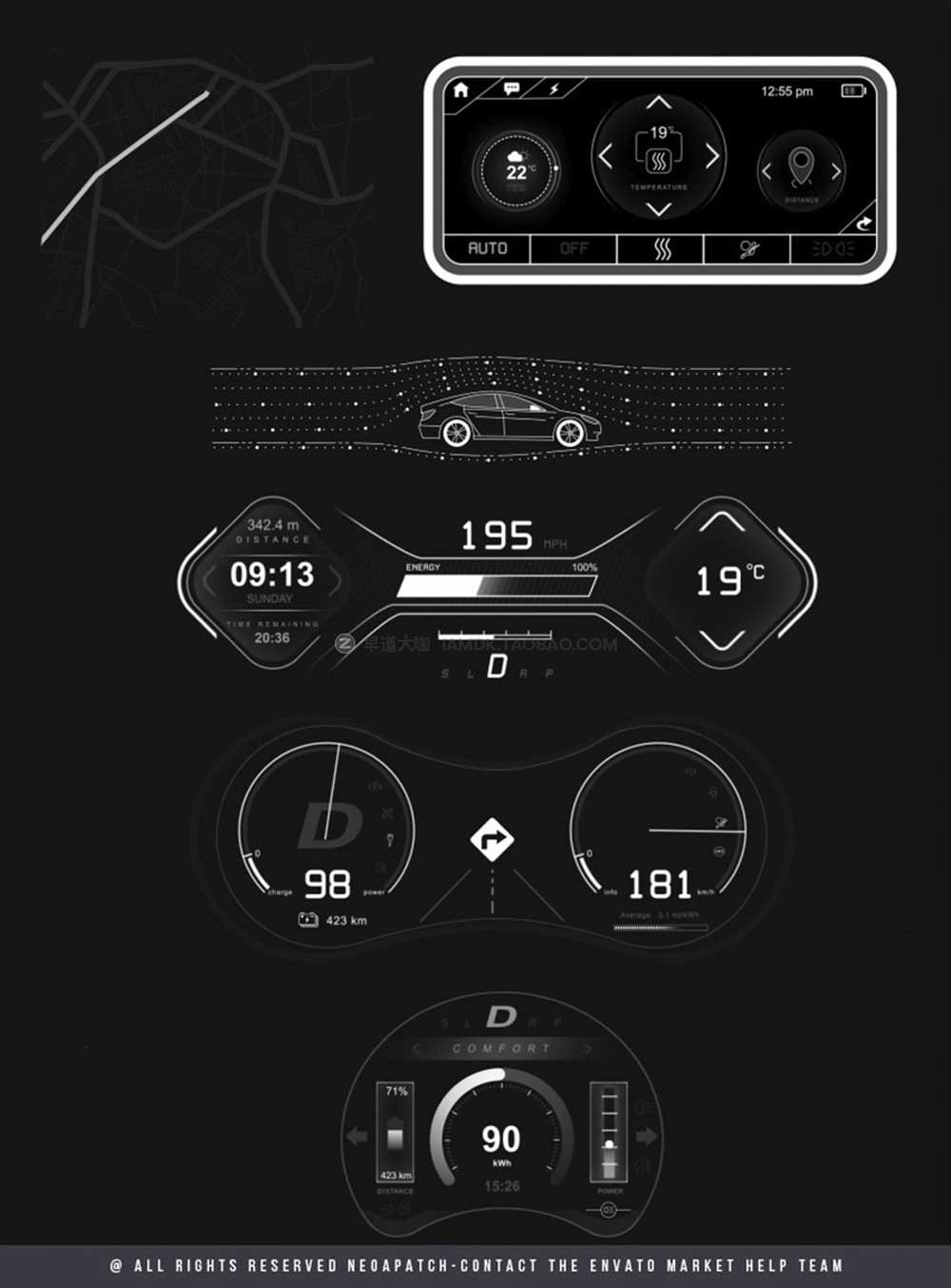 AE模板 200+科技感汽车界面UI图标HUD ICON动画 Videohive - Electric Car HUD_img_2