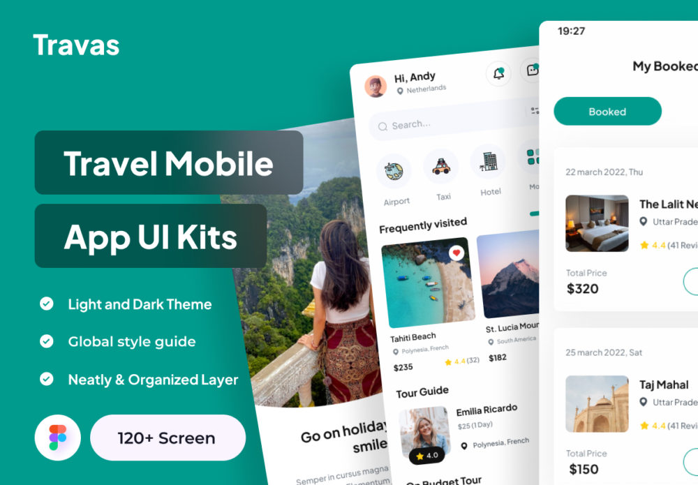 120屏旅行房屋机票票务预定app应用程序界面设计ui套件 Travas - Travel Mobile App UI Kits_img_2