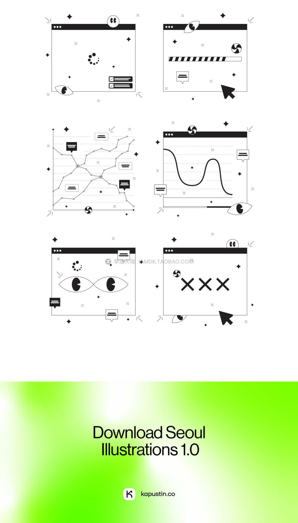 20幅时尚韩国风网页设计矢量线框图形素材包 Seoul Illustrations_img_2