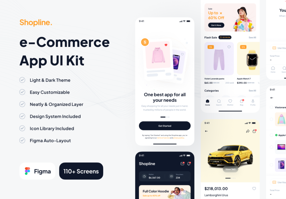 110多个屏在线购物商城app界面设计ui套件素材 Shopline - e-Commerce Marketplace App UI Kit_img_2