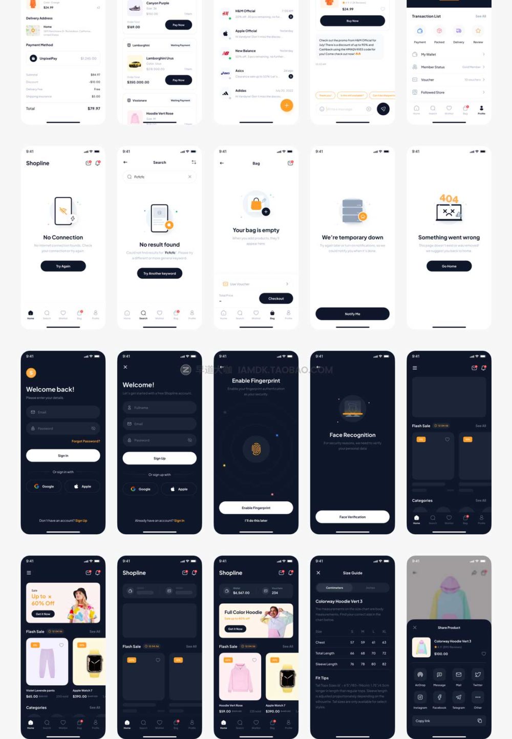 110多个屏在线购物商城app界面设计ui套件素材 Shopline - e-Commerce Marketplace App UI Kit_img_2