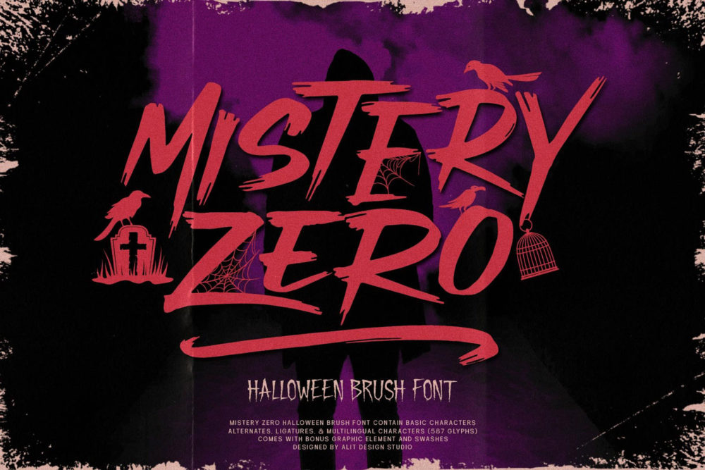 复古万圣节主题涂鸦手写毛笔笔触效果英文字体安装包 Mistery Zero Typeface_img_2