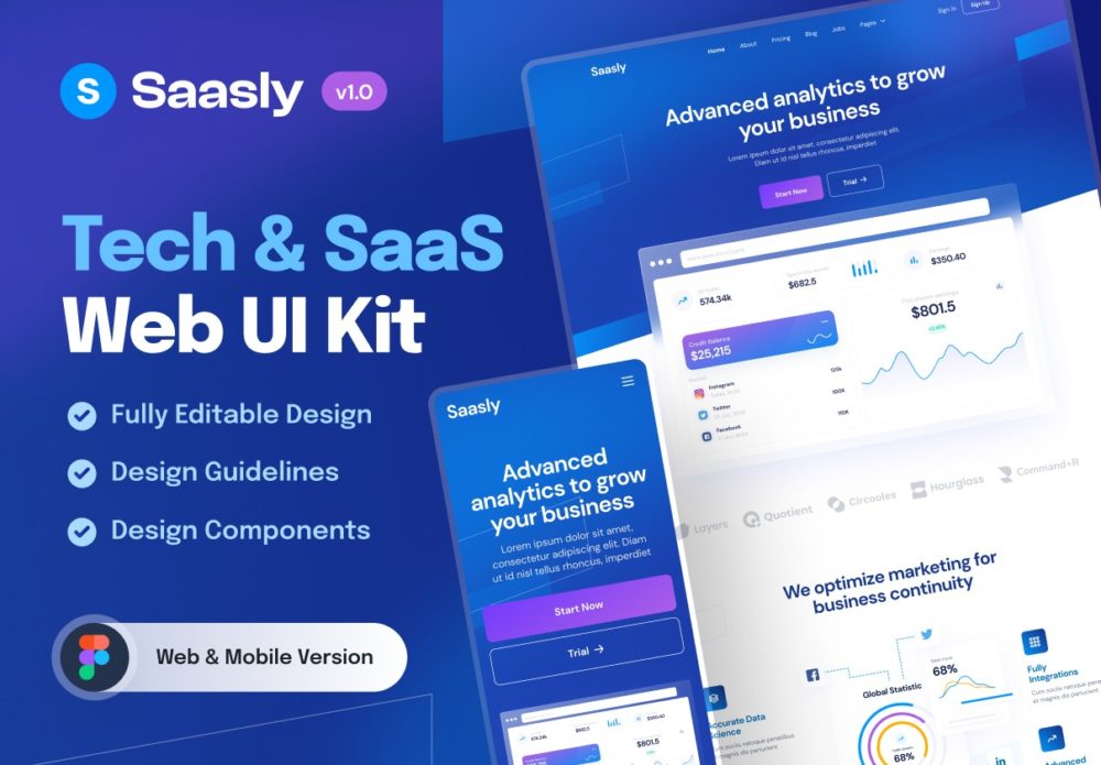 60多屏SaaS数字信息科技网站app界面设计ui套件figma模板素材 SaaSly - Tech & SaaS UI Kit_img_2