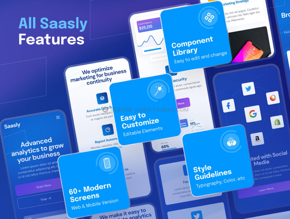 60多屏SaaS数字信息科技网站app界面设计ui套件figma模板素材 SaaSly - Tech & SaaS UI Kit_img_2