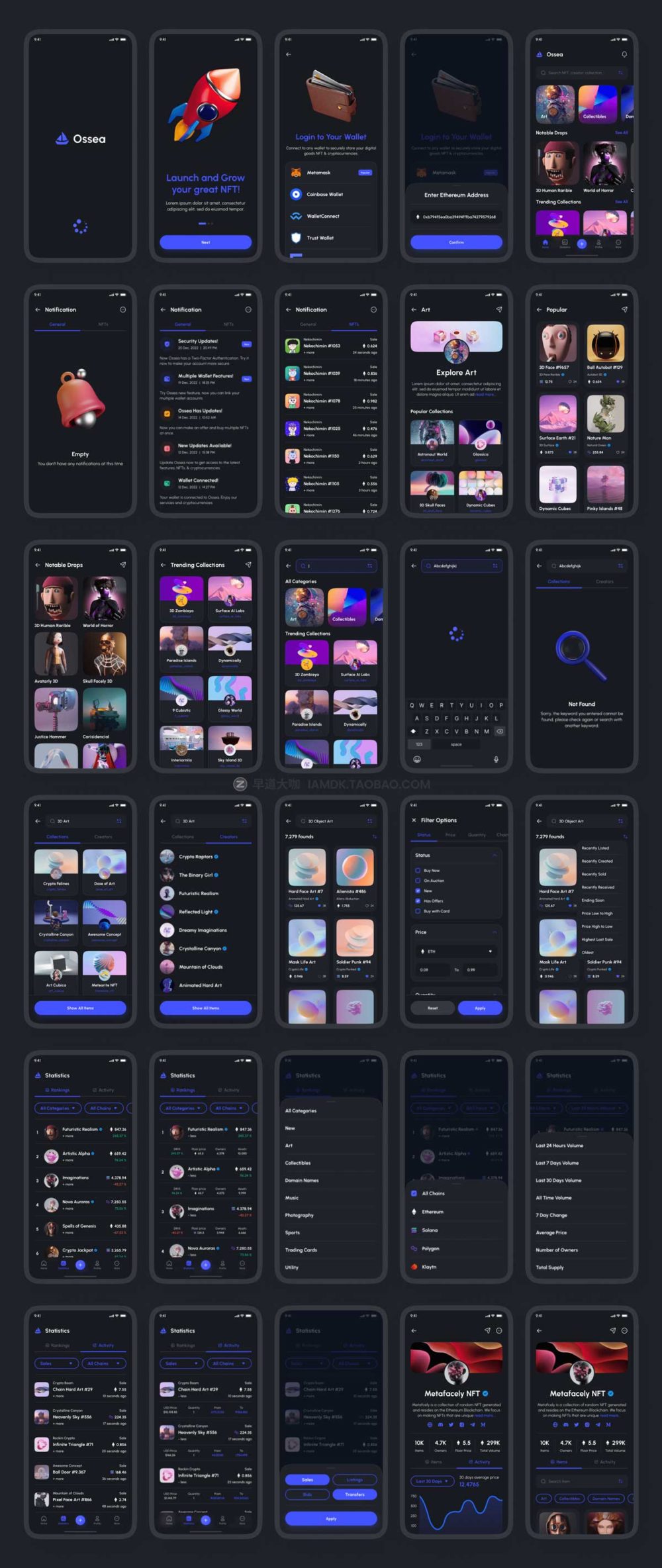 160多屏高级虚拟货币区块链nft交易平台app界面设计ui套件 Ossea - NFT Marketplace App UI Kit_img_2