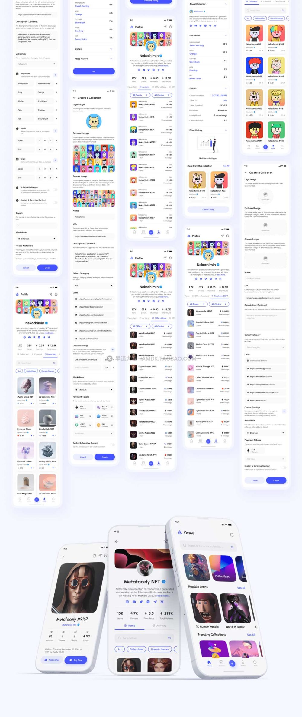 160多屏高级虚拟货币区块链nft交易平台app界面设计ui套件 Ossea - NFT Marketplace App UI Kit_img_2