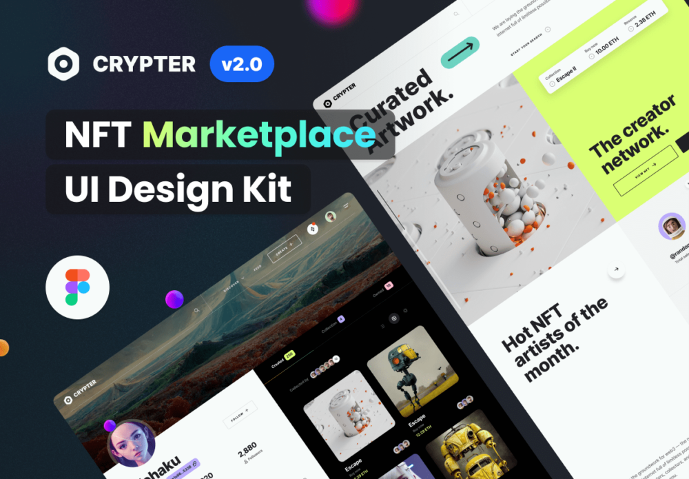 236个高级nft市场虚拟物品交易平台app&web界面设计ui套件模板 Crypter v.2 - NFT Marketplace UI Kit_img_2