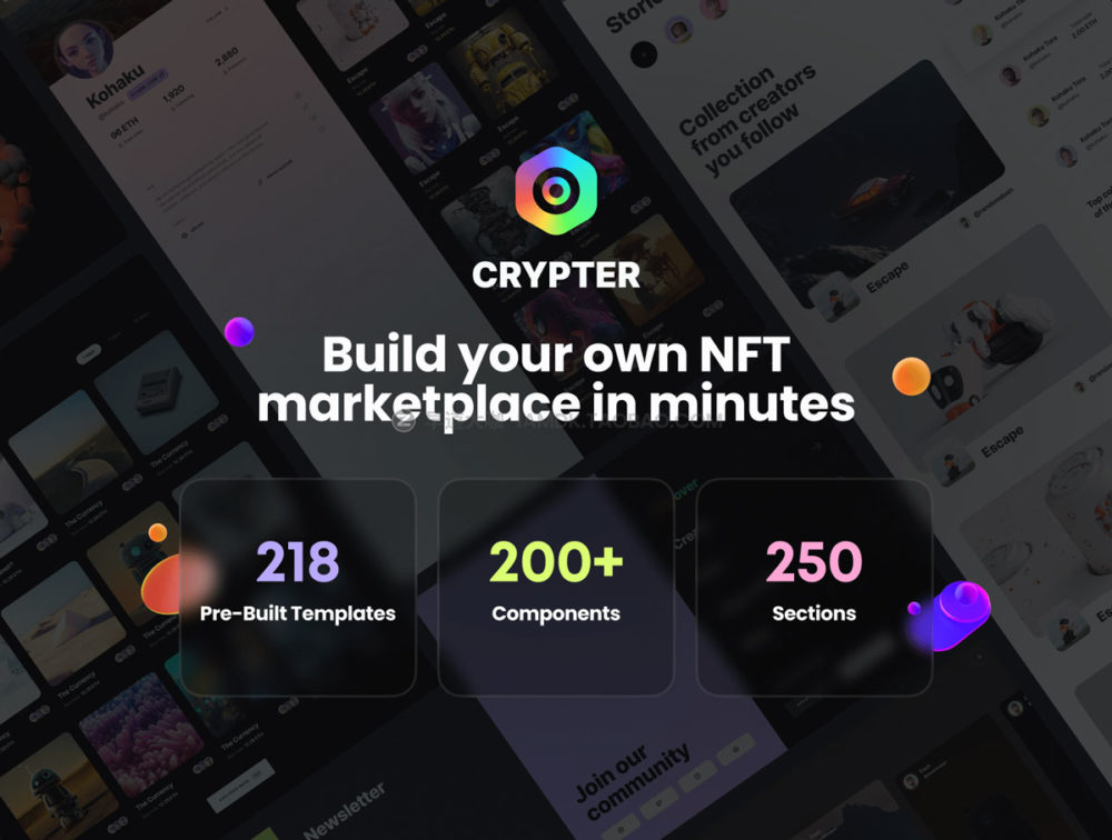 236个高级nft市场虚拟物品交易平台app&web界面设计ui套件模板 Crypter v.2 - NFT Marketplace UI Kit_img_2