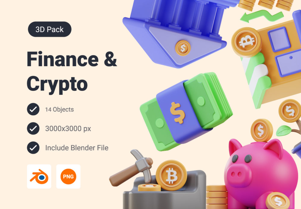 14个金融加密货币app演示文稿设计3d立体图标icon设计素材 Finance & Crypto 3D Icon Pack_img_2