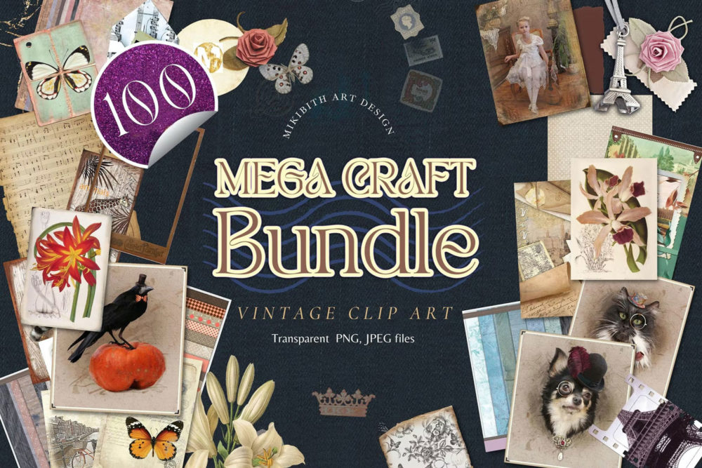 100幅复古做旧牛皮纸相片明信片动物背景图片设计素材 Mega Vintage Bundle 100_img_2