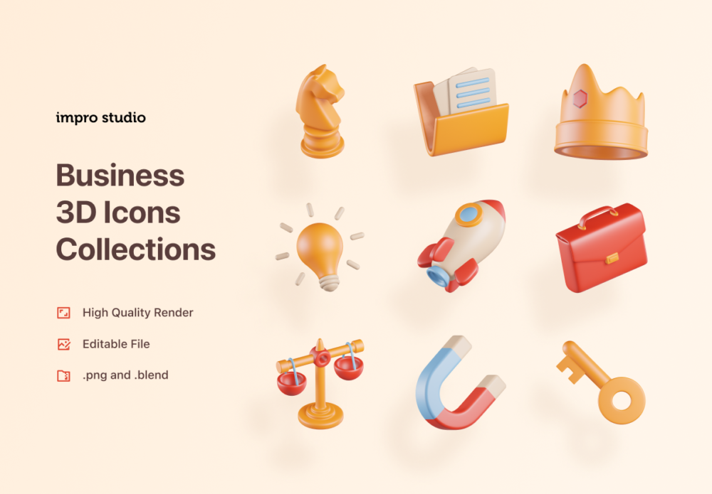 15个高级商务办公工作3d立体图标icon设计素材包 Business 3D Icons_img_2