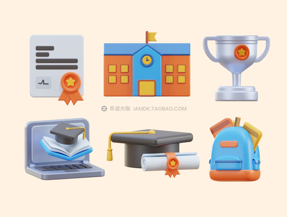 学校在线教育学习3D立体图标icon素材png免抠图文件 School Education - Learning 3D Icon Pack_img_2