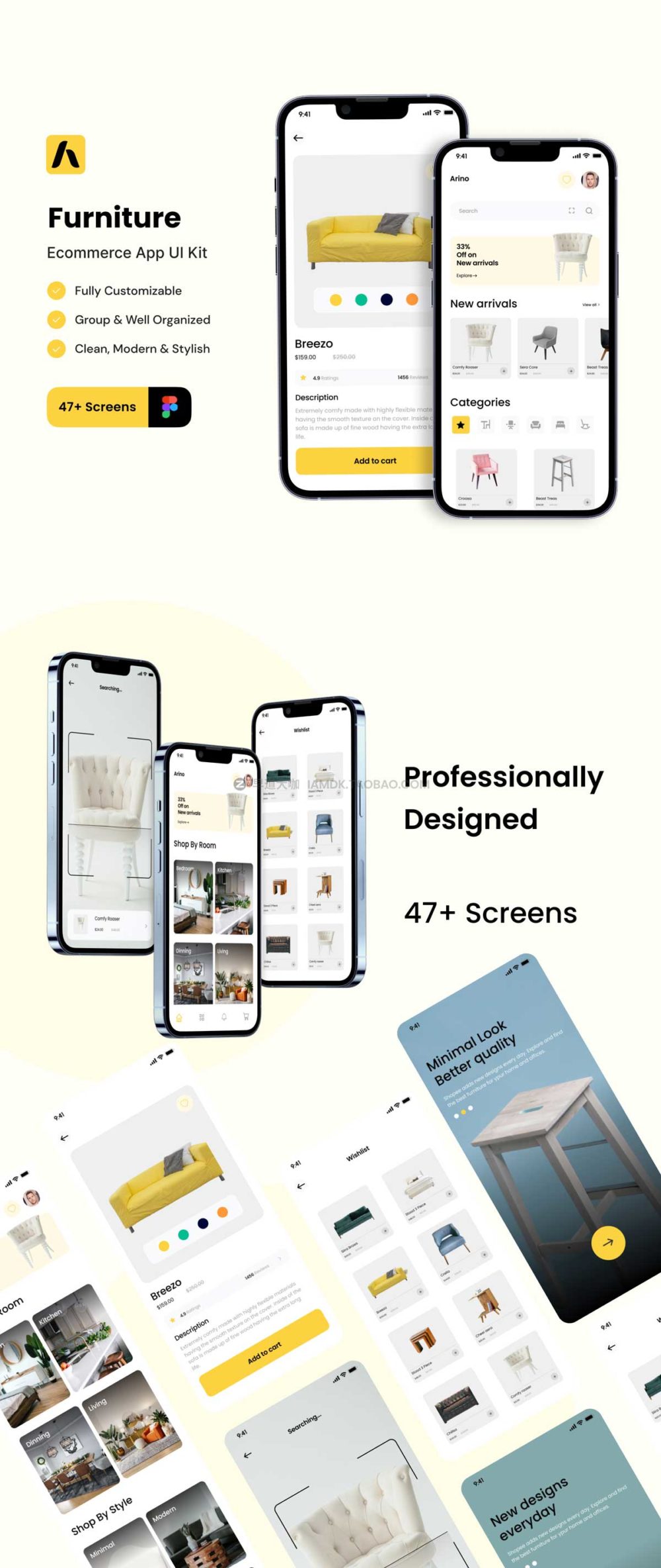 高级家具电子商城app应用程序界面设计ui套件figma模板 Arino Furniture - Ecommerce app UI kit_img_2