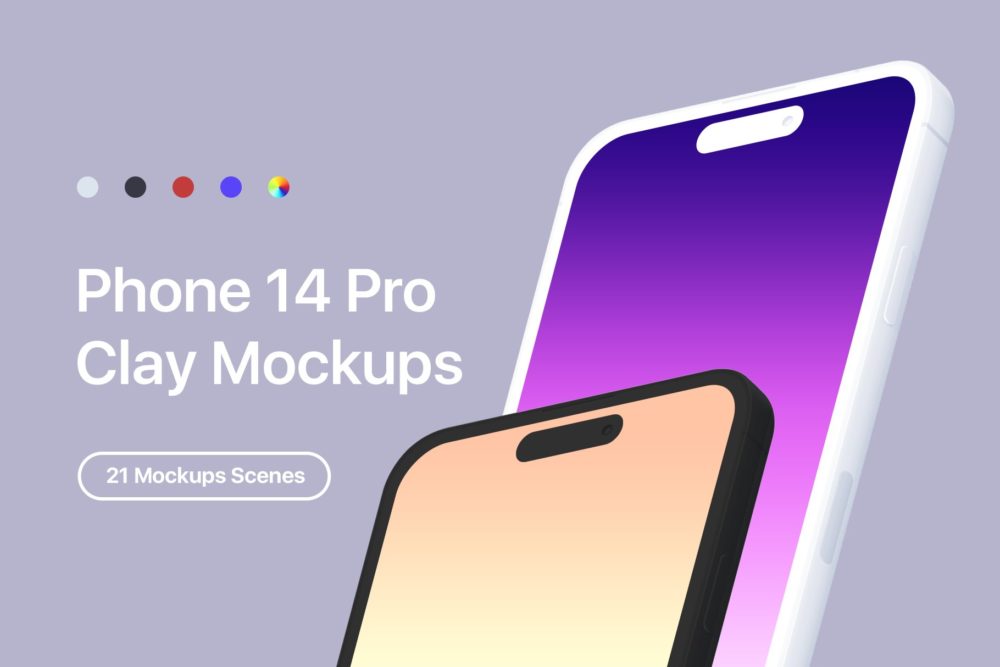 iPhone 14 Pro苹果手机单色白膜App界面ui设计作品贴图ps样机 Phone 14 Pro - 21 Clay Mockups_img_2