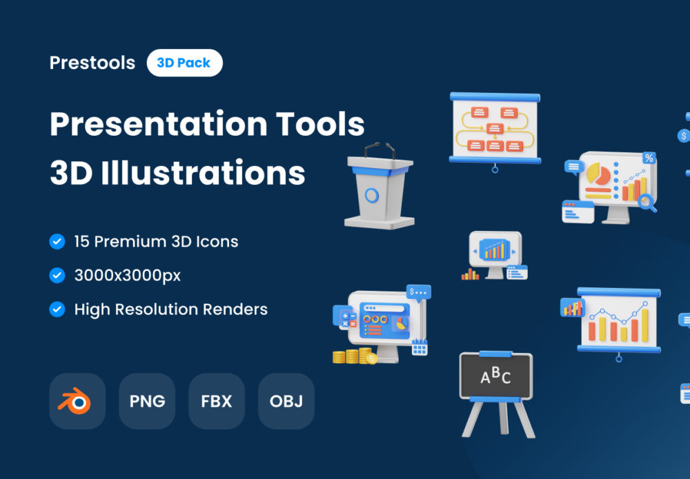 15个数据信息图表app界面演示文稿设计3d立体图标素材包 KOKPRESENTATION - 3D Presentation Tools Icons_img_2