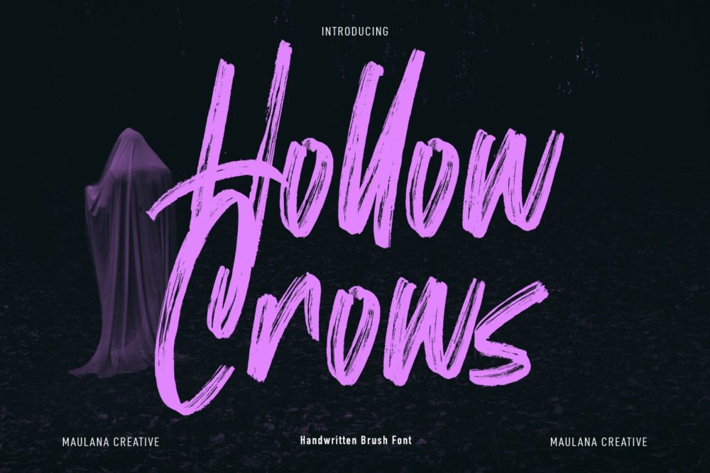 复古万圣节主题涂鸦毛笔笔触手写英文字体安装包 Hollow Crows Font_img_2