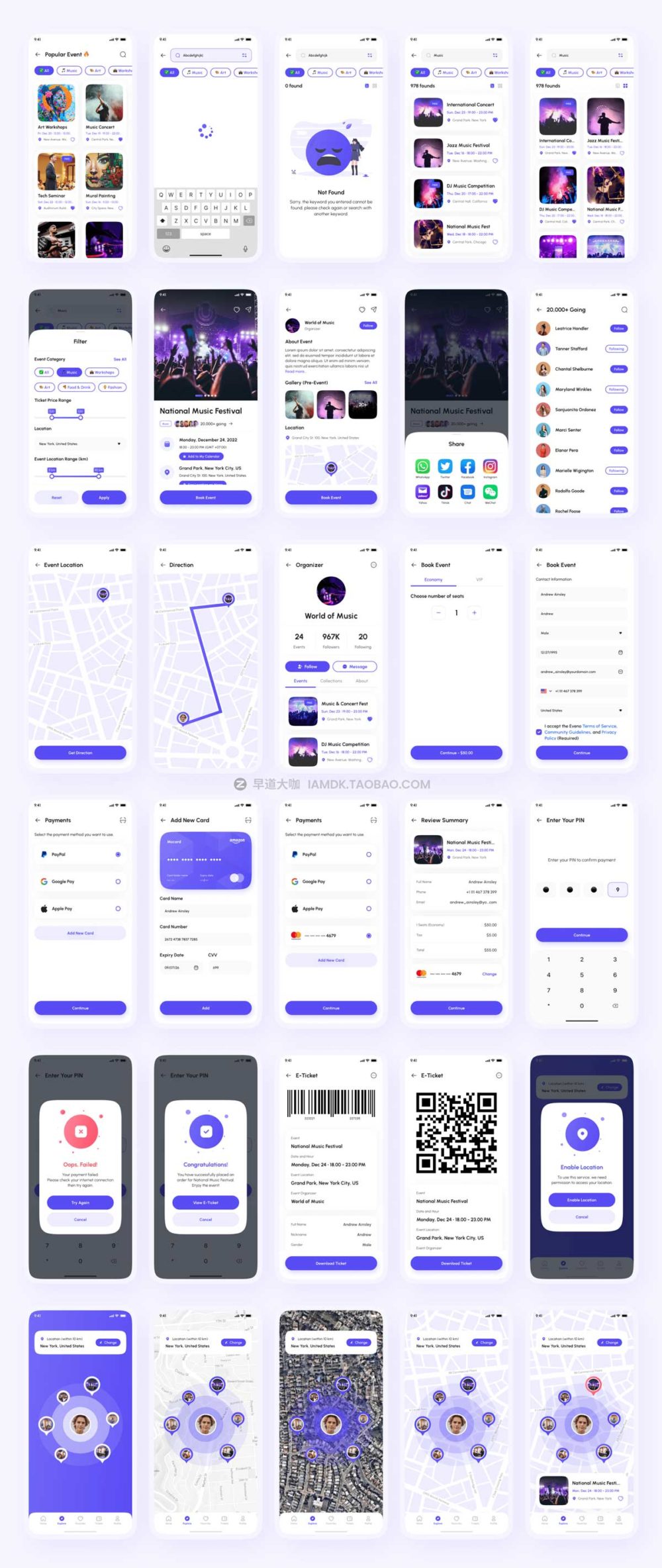 高级项目活动机票票务预订app应用程序界面设计ui套件 Eveno - Event Booking App UI Kit_img_2