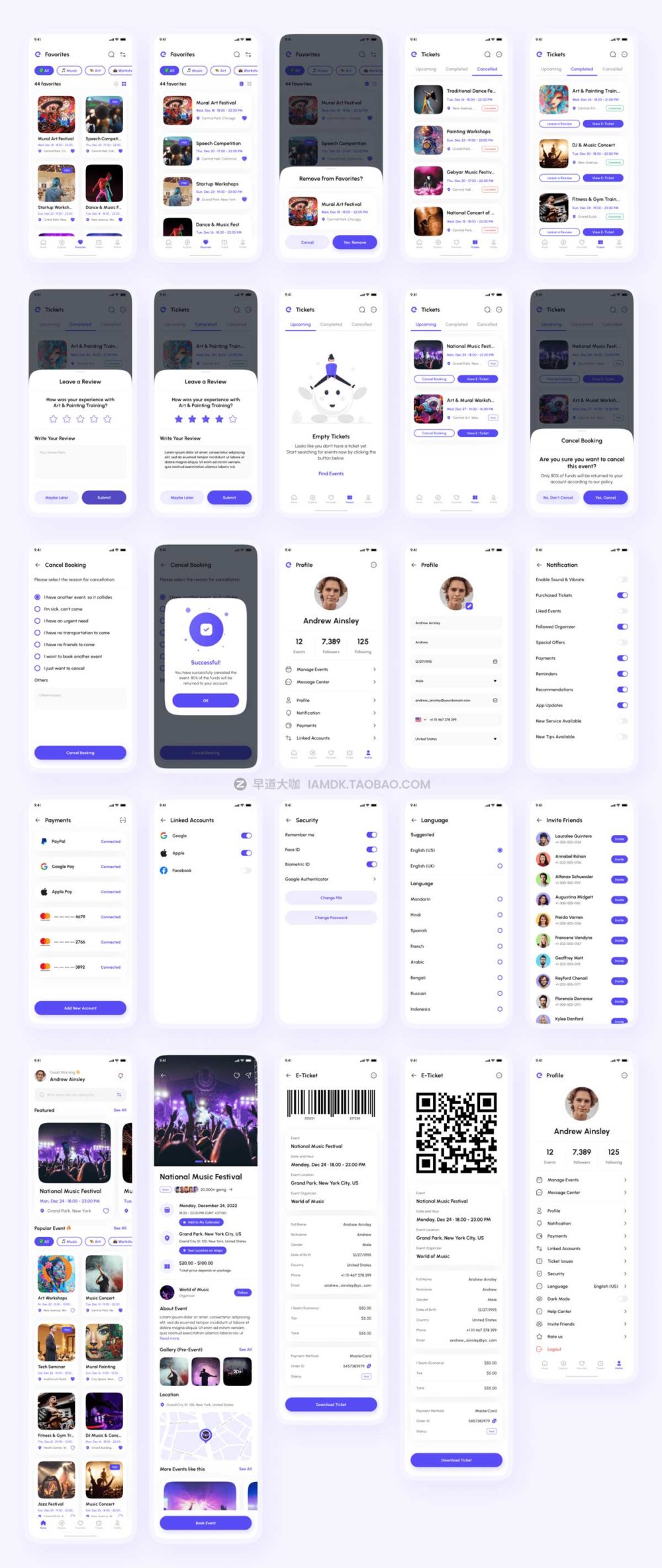 高级项目活动机票票务预订app应用程序界面设计ui套件 Eveno - Event Booking App UI Kit_img_2