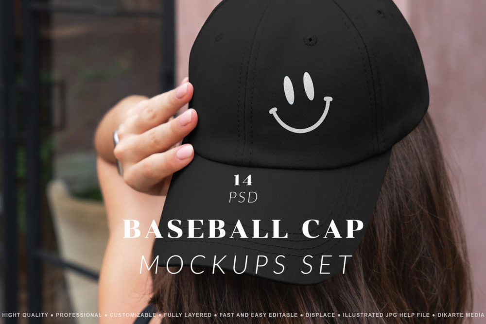 14款逼真女士棒球帽印花图案设计展示贴图psd样机模板 Baseball Cap Mockups Set_img_2