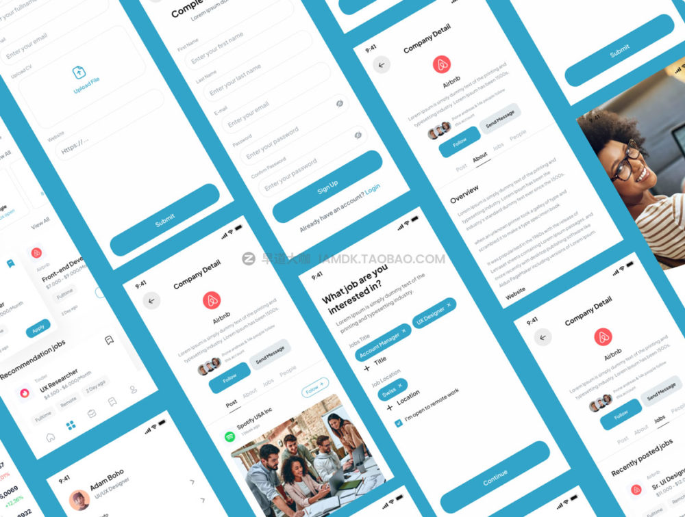 高品质在线应聘找工作求职app应用程序界面设计ui套件 Job Finder App UI Kits_img_2