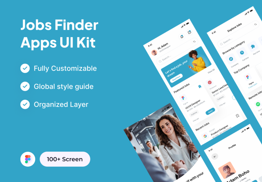 高品质在线应聘找工作求职app应用程序界面设计ui套件 Job Finder App UI Kits_img_2