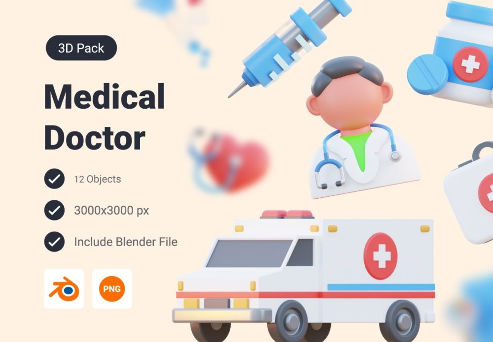 36个app界面演示文稿设计医生医院医疗主题3d图标icon素材包 Medical - Doctor 3D Icon Pack_img_2