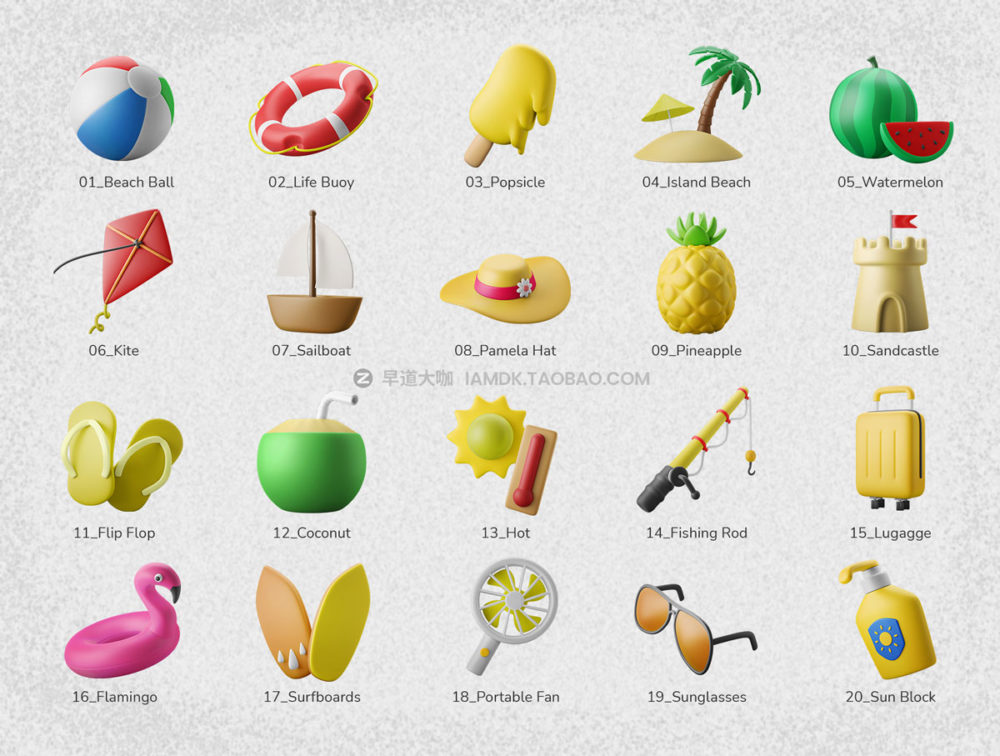 20款独特夏季度假沙滩主题3d卡通图标icon设计素材包 3D Icon Set - Summer Theme Beach Vacation_img_2