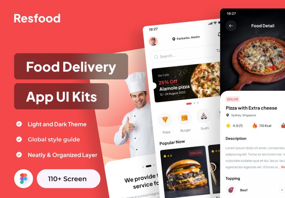 110多个屏美食外卖送餐app应用程序软件界面设计ui套件素材包 Resfood - Food Delivery App UI Kits_img_2