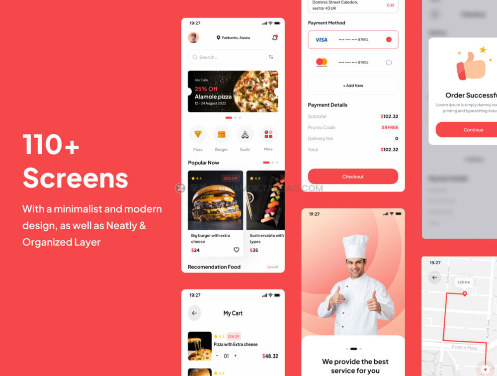 110多个屏美食外卖送餐app应用程序软件界面设计ui套件素材包 Resfood - Food Delivery App UI Kits_img_2