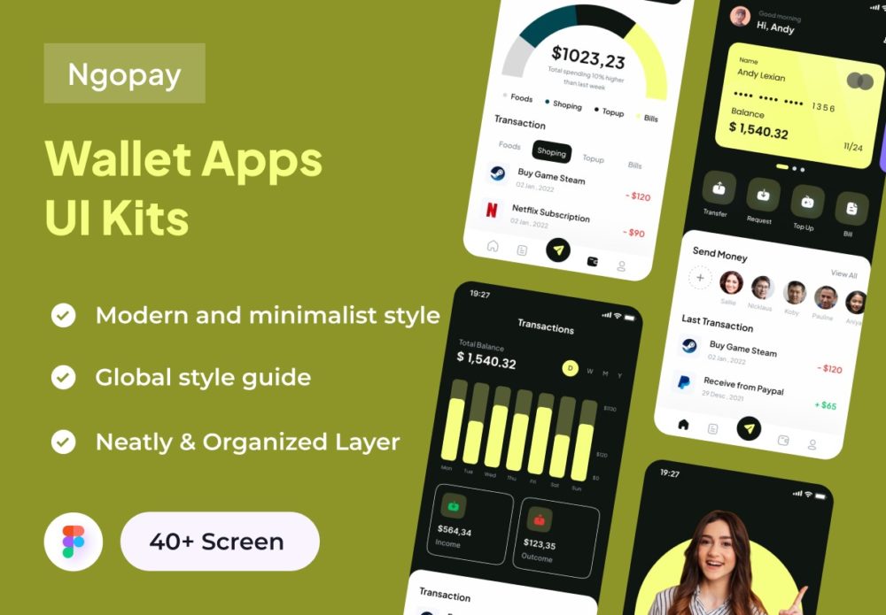 40多屏时尚电子钱包金融理财app应用程序界面设计ui套件 Ngopay - Wallet Apps UI Kits_img_2