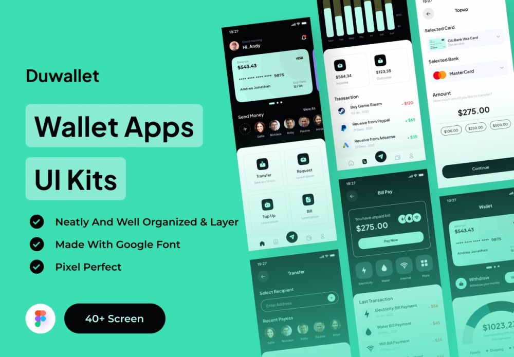 40多个屏高级金融钱包理财app应用程序界面设计ui套件 Duwallet - Wallet Apps UI Kits_img_2