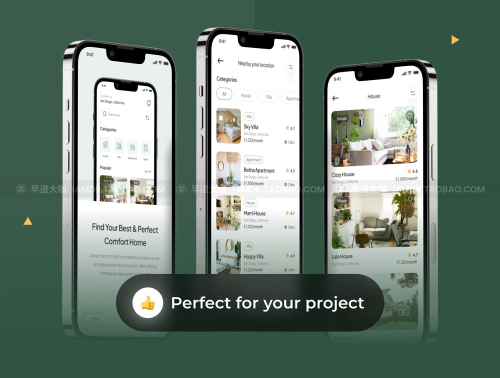 50多个屏时尚房地产房屋出售租赁app应用程序界面设计ui套件 Romahku - Real Estate App UI Kit_img_2