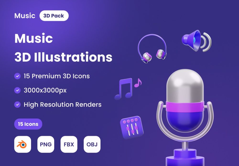 15个高级音乐主题网站app界面设计3d立体图标icon设计素材 MYMUSIC - 3D Music Icons_img_2