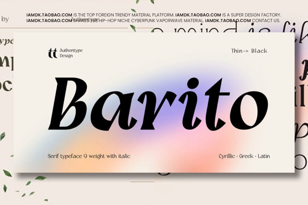 现代时尚逆反差杂志海报标题设计衬线英文字体安装包 Barito Font Family_img_2