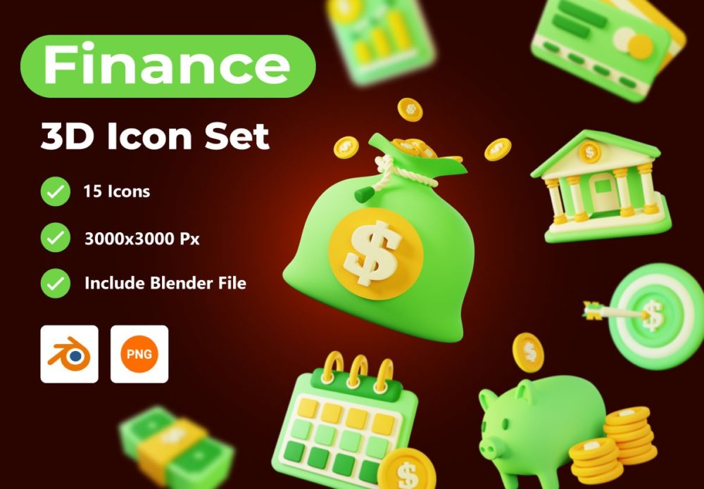 15款高级虚拟货币金融app演示文稿设计3d图标icons素材包 Finance - 3D Icon Pack_img_2