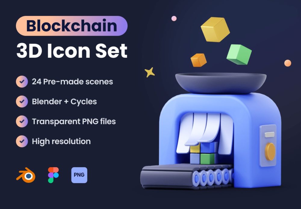 高级区块链加密货币预制场景演示3D图标插画icon设计素材 Blockchain 3D Icon Set_img_2