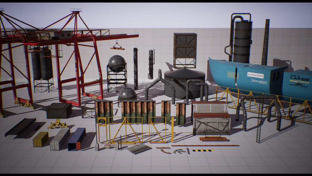 UE模型 高品质海港港口码头集装箱3d设计素材 Unreal Engine – Container Yard Environment Set_img_2